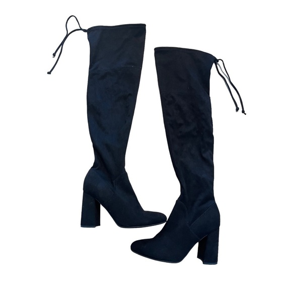 Unisa Quesia Over-the-Knee Black Faux Suede Boots Size 9 | M10 | Trendy Block He - Picture 1 of 4
